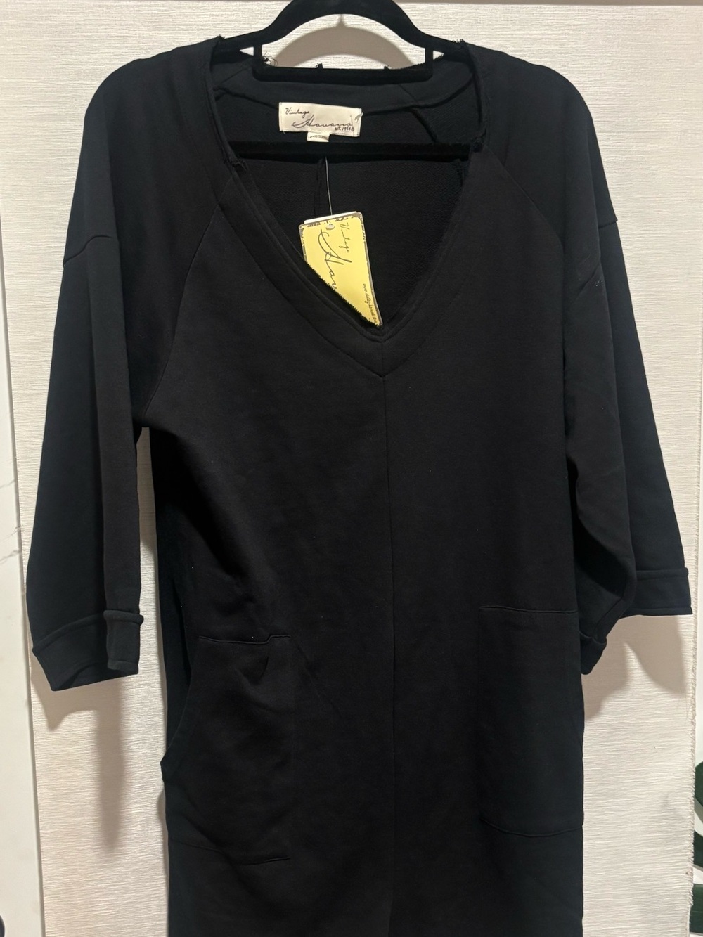 Vintage Havana Black V-Neck Jumpsuit with Pockets